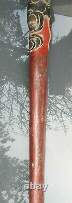 Antique Chinese Carved Wood Walking Stick Elder Monk Script Early 1900's