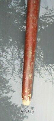 Antique Chinese Carved Wood Walking Stick Elder Monk Script Early 1900's