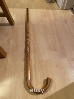 Antique Chinese Dragon Chasing Flaming Pearl Relief Hand Carved Walking Stick