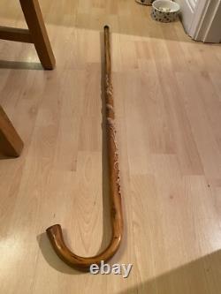 Antique Chinese Dragon Chasing Flaming Pearl Relief Hand Carved Walking Stick