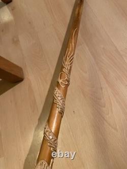 Antique Chinese Dragon Chasing Flaming Pearl Relief Hand Carved Walking Stick
