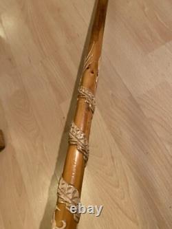 Antique Chinese Dragon Chasing Flaming Pearl Relief Hand Carved Walking Stick