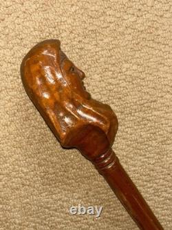 Antique Christianity Walking Stick Cane Large Hand-Carved Mary Mother of Jesus