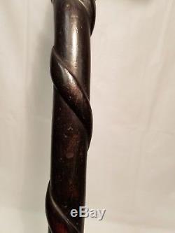 Antique Civil War Era Folk Art Cane Walking Stick Hand Carved Woman and Snakes