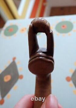 Antique Corfu Olivewood Walking Stick Cane Kerkura Hand carved Hand Olive