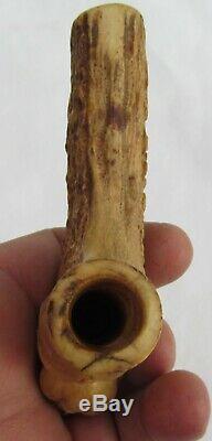 Antique Deer Stag Horn Walking Stick Handle Hand Carved Fat Boy Flirty Eyes