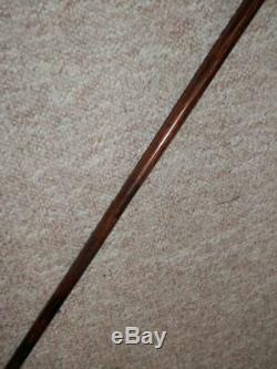 Antique Dress Cane With Coquilla Nut Hand Carved Man & H/m Silver Collar LDN 1883