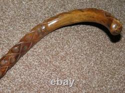 Antique Early 20th Century Victorian Chip Carved Wooden Walking Stick 90cm