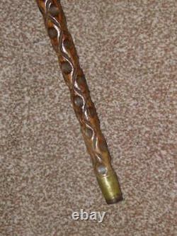 Antique Early 20th Century Victorian Chip Carved Wooden Walking Stick 90cm