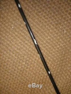 Antique Ebonised Inlay Walking Stick With Carved Horn Handle 94cm