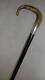 Antique Ebonised Walking Stick With Hallmarked Silver Collar-Carved Crook Handle
