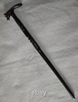 Antique Ebony African Tribal Walking Stick / Cane Carved Shaft & Horse Handle