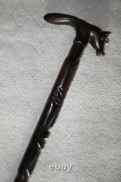 Antique Ebony African Tribal Walking Stick / Cane Carved Shaft & Horse Handle