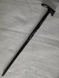 Antique Ebony African Tribal Walking Stick / Cane Carved Shaft & Horse Handle