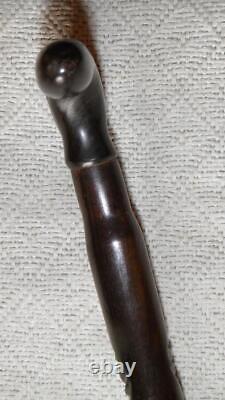 Antique Ebony African Tribal Walking Stick / Cane Carved Shaft & Horse Handle