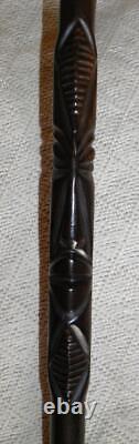 Antique Ebony African Tribal Walking Stick / Cane Carved Shaft & Horse Handle