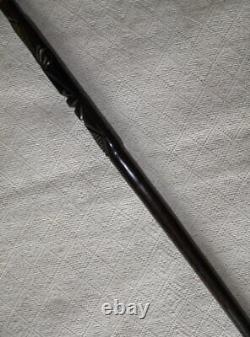 Antique Ebony African Tribal Walking Stick / Cane Carved Shaft & Horse Handle