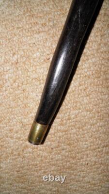 Antique Ebony African Tribal Walking Stick Hand-Carved African Man Glass Eyes