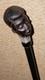Antique Ebony African Tribal Walking Stick Hand-Carved African Man Silver Chain