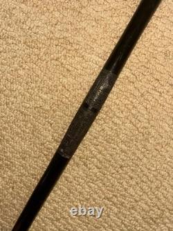 Antique Ebony African Walking Stick Hand Carved Man's Head & Tribal Patterns