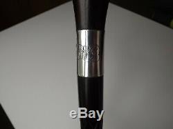 Antique Ebony Carved Walking Cane with Silver Collar