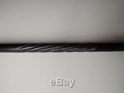 Antique Ebony Carved Walking Cane with Silver Collar