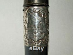 Antique Ebony Spaniel Carved Walking Stick Presentation'Cardiff 1885' Silver