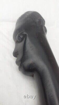 Antique Ebony Tribal African Walking Stick/Cane Carved Man Head 91.5cm VGC