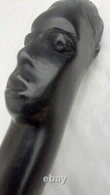 Antique Ebony Tribal African Walking Stick/Cane Carved Man Head 91.5cm VGC