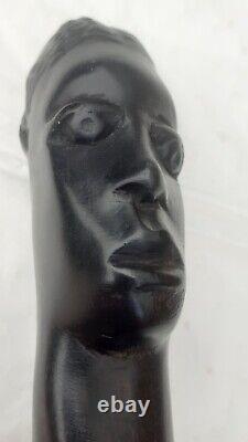 Antique Ebony Tribal African Walking Stick/Cane Carved Man Head 91.5cm VGC