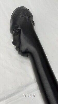 Antique Ebony Tribal African Walking Stick/Cane Carved Man Head 91.5cm VGC