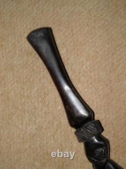 Antique Ebony Tribal African Walking Stick/Cane With Hand-Carved Maasai Man 88cm