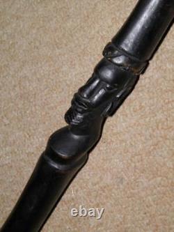 Antique Ebony Tribal African Walking Stick/Cane With Hand-Carved Man Head 94.5cm