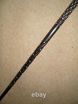 Antique Ebony Tribal African Walking Stick With Hand-Carved Crane Handle 92cm