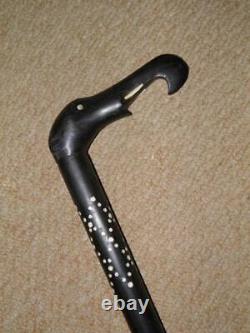 Antique Ebony Tribal African Walking Stick With Hand-Carved Elephant Top 90cm