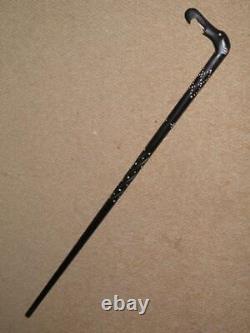 Antique Ebony Tribal African Walking Stick With Hand-Carved Elephant Top 90cm