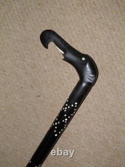 Antique Ebony Tribal African Walking Stick With Hand-Carved Elephant Top 90cm