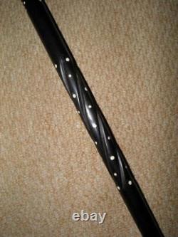 Antique Ebony Tribal African Walking Stick With Hand-Carved Elephant Top 90cm