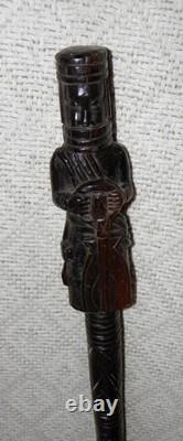Antique Ebony Walking Stick / Cane Carved Top African Benin Warrior Eben