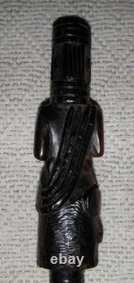 Antique Ebony Walking Stick / Cane Carved Top African Benin Warrior Eben