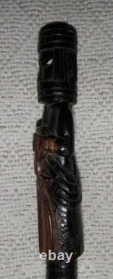 Antique Ebony Walking Stick / Cane Carved Top African Benin Warrior Eben