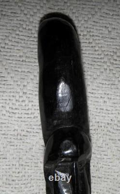 Antique Ebony Walking Stick / Cane Hand Carved African Pipe Smoking Men's Heads
