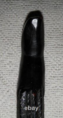 Antique Ebony Walking Stick / Cane Hand Carved African Pipe Smoking Men's Heads