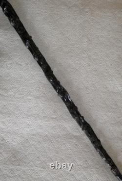 Antique Ebony Walking Stick / Cane Hand Carved African Pipe Smoking Men's Heads