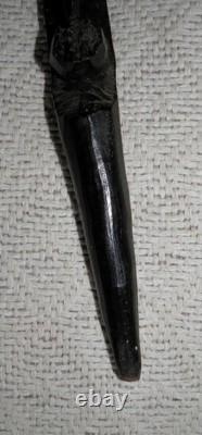 Antique Ebony Walking Stick / Cane Hand Carved African Pipe Smoking Men's Heads