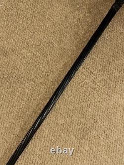 Antique Ebony Walking Stick / Cane Hand-Carved Sitting Monkey Top & Spiral Shaft