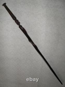 Antique Ebony Walking Stick Carved African Man's Head With Tribal Marks & Snake