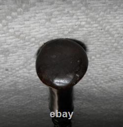 Antique Ebony Walking Stick Carved African Man's Head With Tribal Marks & Snake