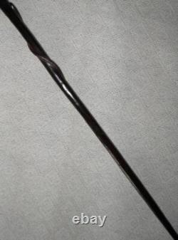 Antique Ebony Walking Stick Carved African Man's Head With Tribal Marks & Snake
