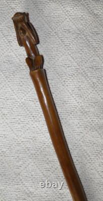 Antique Ebony Walking Stick Hand-Carved'See No Evil' Seated Monkey Handle